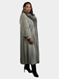 Woman's Natural Cerulean Mink Fur Coat with Indigo Fox Collar and Tuxedo Front