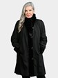 Woman's Dyed Black Sheared Mink 7/8 Coat Reversing to Black Rain Taffeta