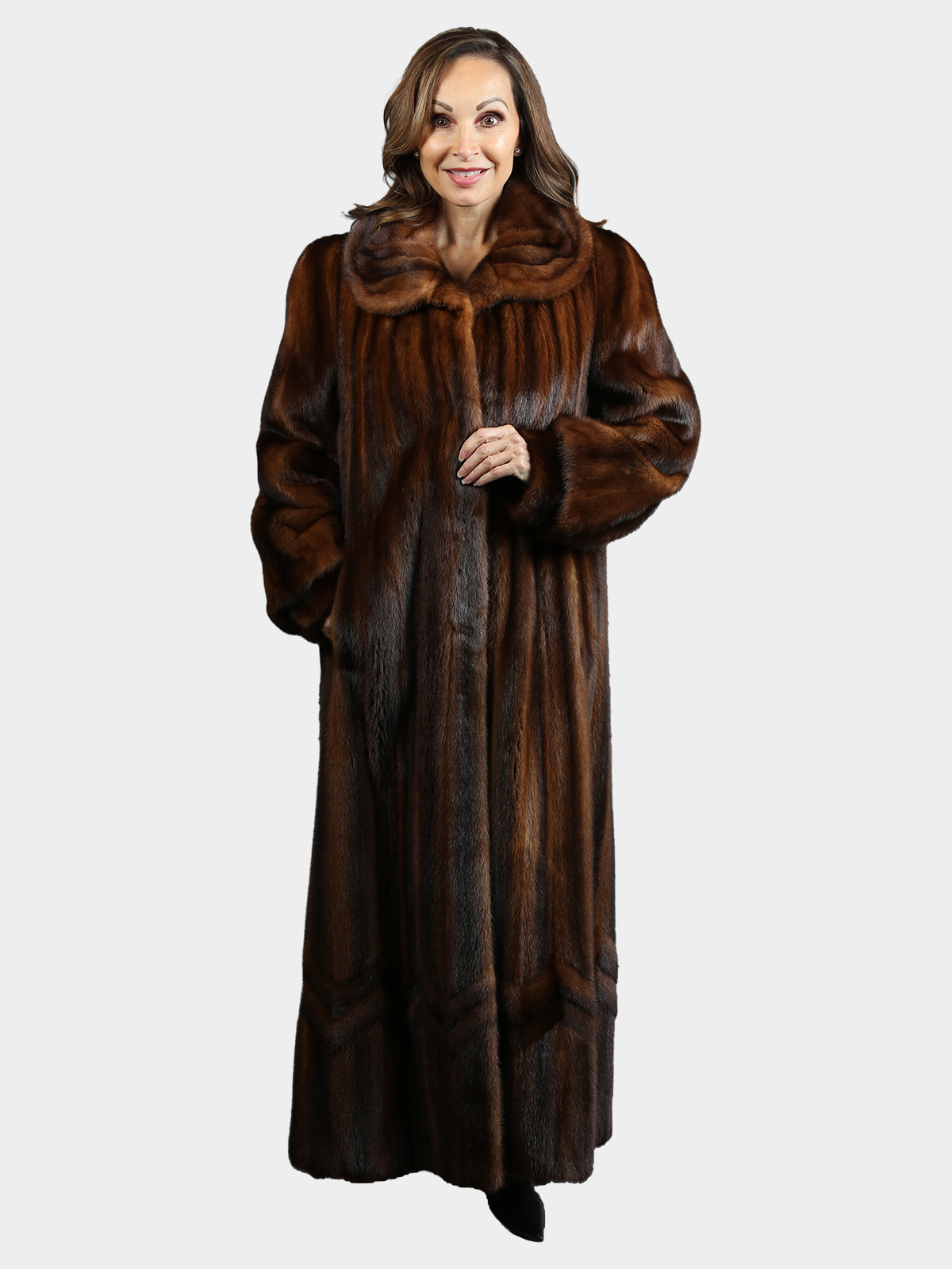 Woman's Natural Whiskey Female Mink Fur Coat with Directional Design