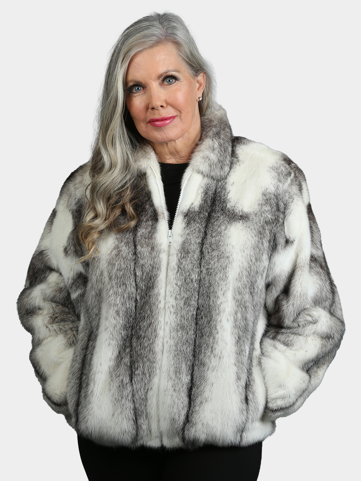 Woman's Natural Black Cross Mink Fur Jacket