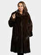 Woman's Natural Mahogany Female Mink Fur 7/8 Swing Coat with Directional Design