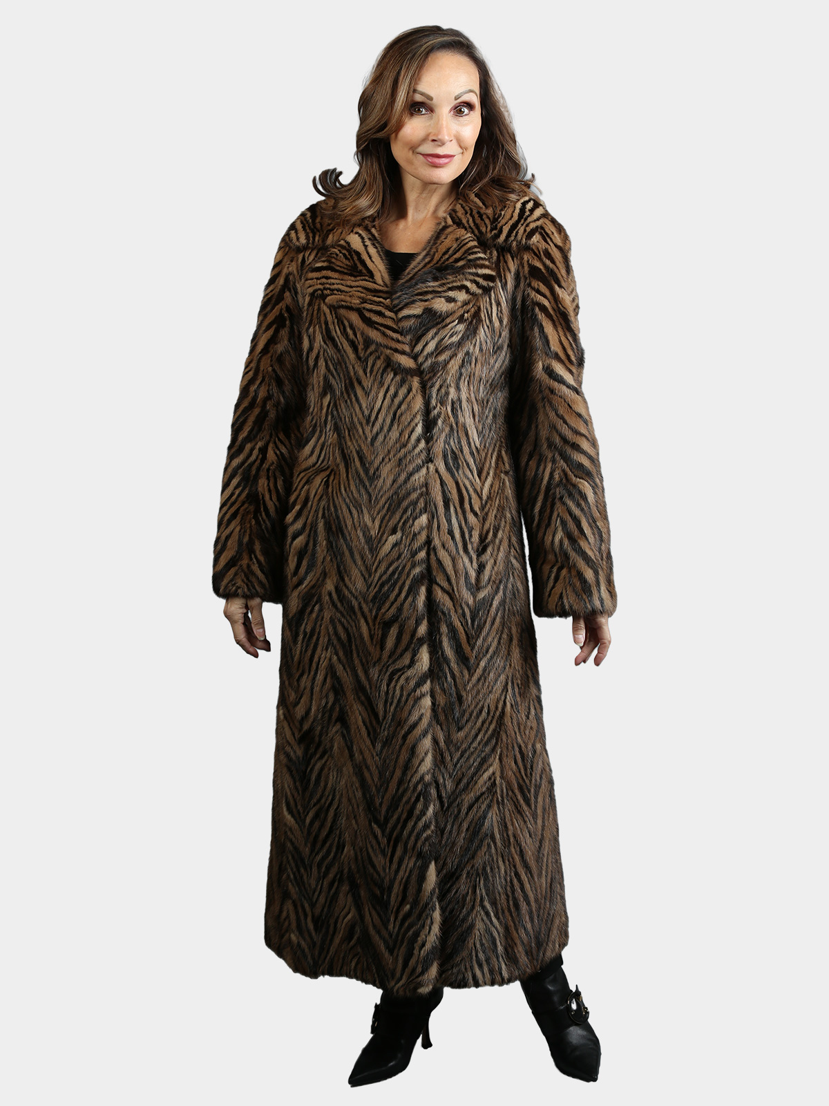 Woman's Natural Two Tone Patterned Mink Fur Coat