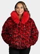 Woman' Dyed Red and Black Sheared and Sculptured Mink Parka