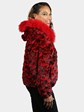 Woman' Dyed Red and Black Sheared and Sculptured Mink Parka