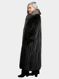 Woman's Natural Ranch Mink Fur Coat with Indigo Fox Tuxedo