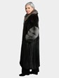 Woman's Natural Ranch Mink Coat with Indigo Fox Tuxedo Front and Fox Sleeves