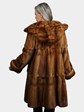 Woman's Natural Whiskey Female Mink Fur 3/4 Swing Coat with Hood