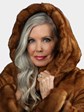 Woman's Natural Whiskey Female Mink Fur 3/4 Swing Coat with Hood