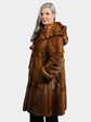 Woman's Natural Whiskey Female Mink Fur 3/4 Swing Coat with Hood