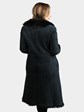 Woman's Black Suede Shearling Lamb 3/4 Coat with Toscana Lamb Fleece