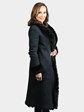 Woman's Black Suede Shearling Lamb 3/4 Coat with Toscana Lamb Fleece