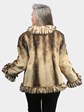 Woman's Dyed Golden and Black Semi Sheared Mink Fur Jacket with Fringe