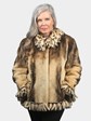 Woman's Dyed Golden and Black Semi Sheared Mink Fur Jacket with Fringe