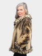 Woman's Dyed Golden and Black Semi Sheared Mink Fur Jacket with Fringe