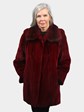 Woman's Dyed Deep Wine Sheared Mink Fur Stroller with Dyed to Match Sable Collar