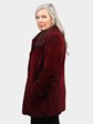 Woman's Dyed Deep Wine Sheared Mink Fur Stroller with Dyed to Match Sable Collar