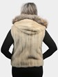 Woman's Natural Tourmaline Female Mink Fur Vest with Canadian Lynx Trim on Hood