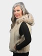 Woman's Natural Tourmaline Female Mink Fur Vest with Canadian Lynx Trim on Hood