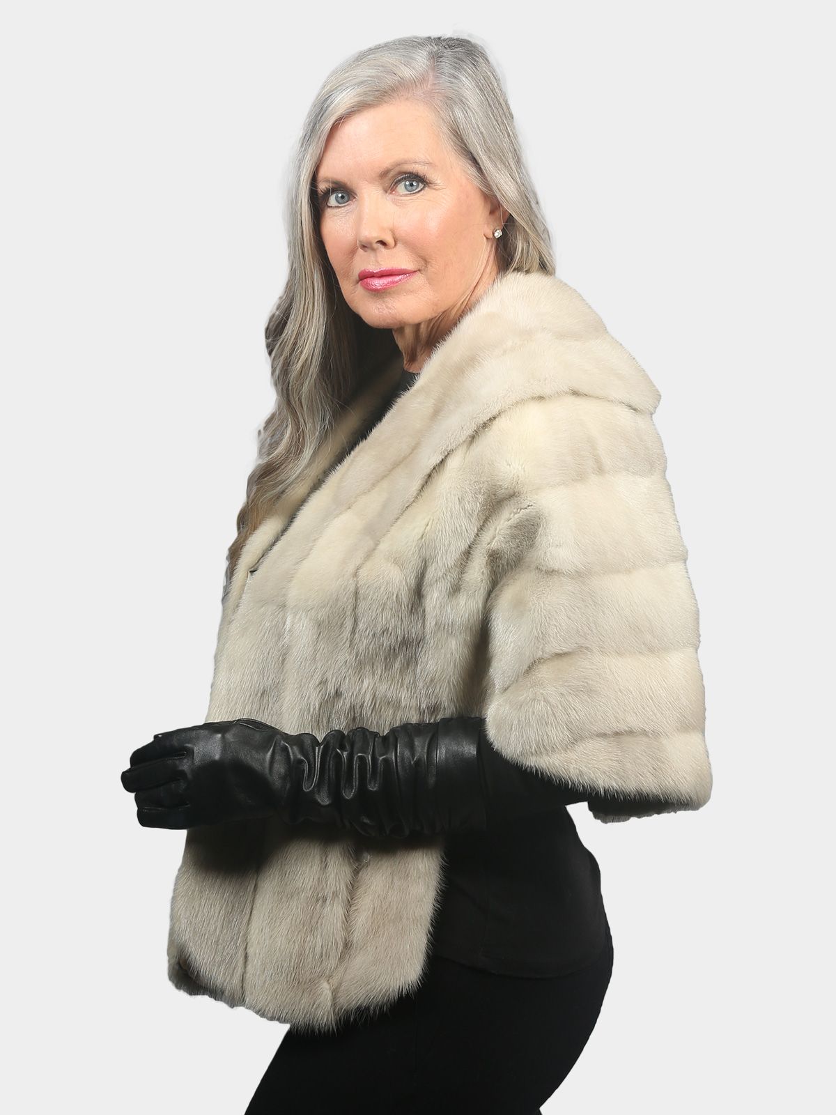 Woman's Natural Azurene Female Mink Fur Stole - Estate Furs