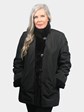 Woman's Dyed Black Sheared Mink Fur Jacket Reversing to Rain Taffeta