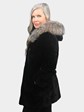 Woman's Black Sheared Mink Fur Stroller with Hood