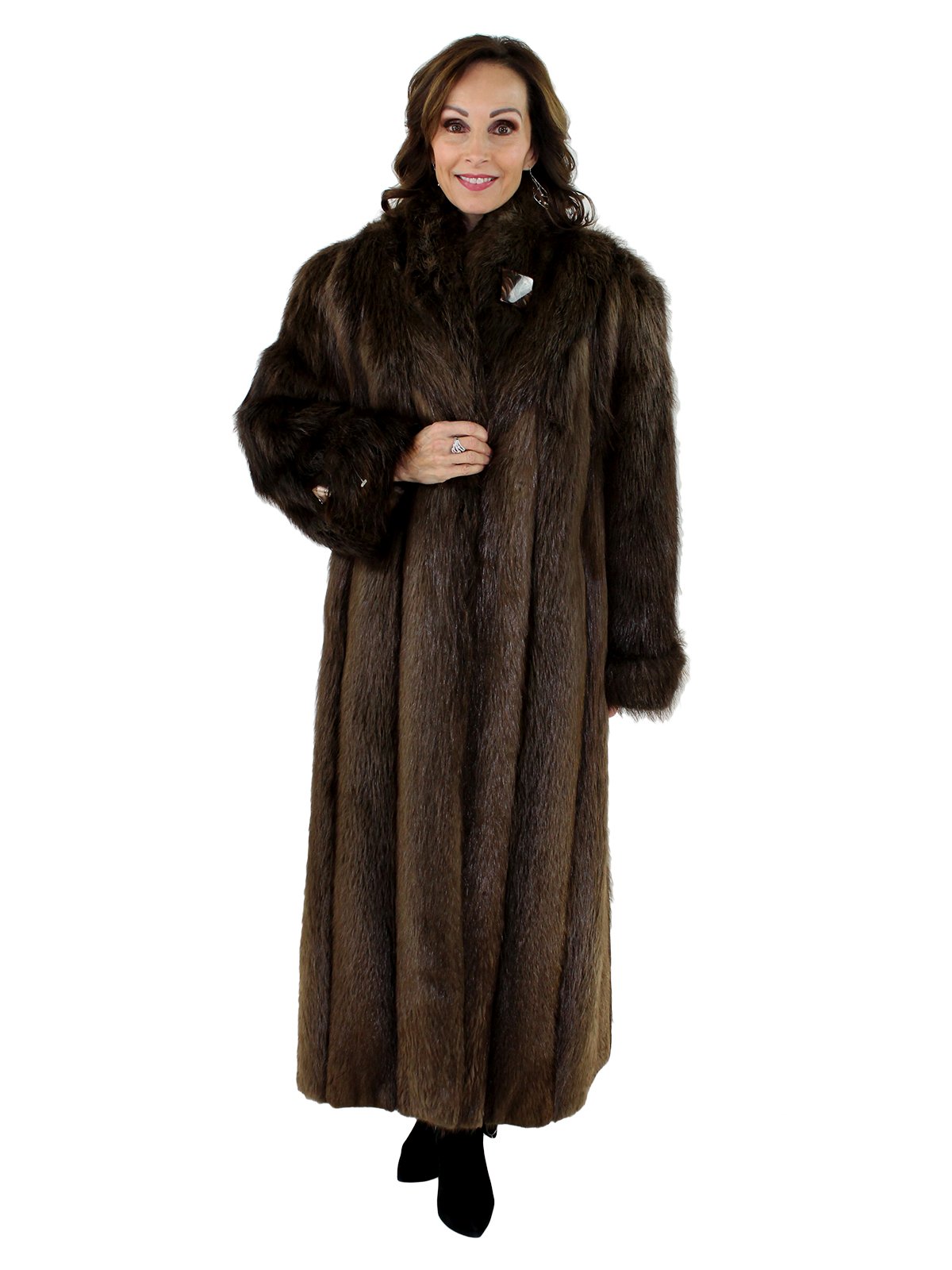 Natural Long Hair Beaver Fur Coat - Women's Fur Coat - Small| Estate Furs