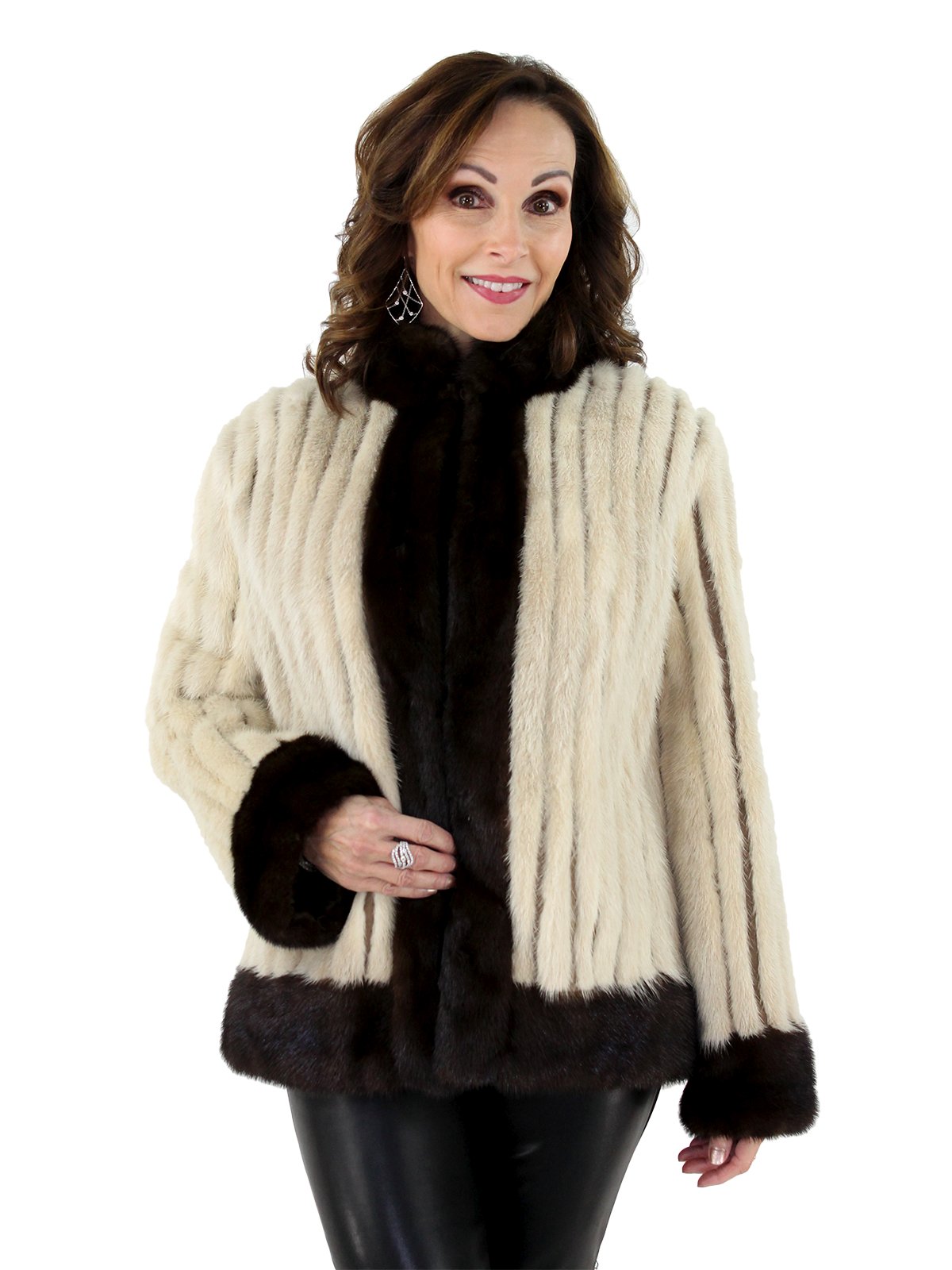 Cord Cut Blush Mink Fur Jacket with Mahogany Mink Fur Trim - Women's ...