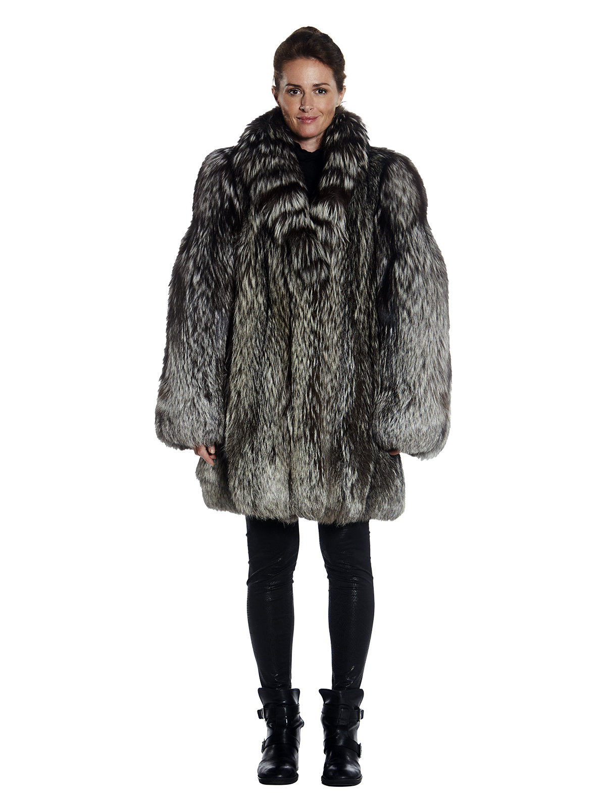 Womens Silver Fox Fur 3/4 Coat - Large| Estate Furs