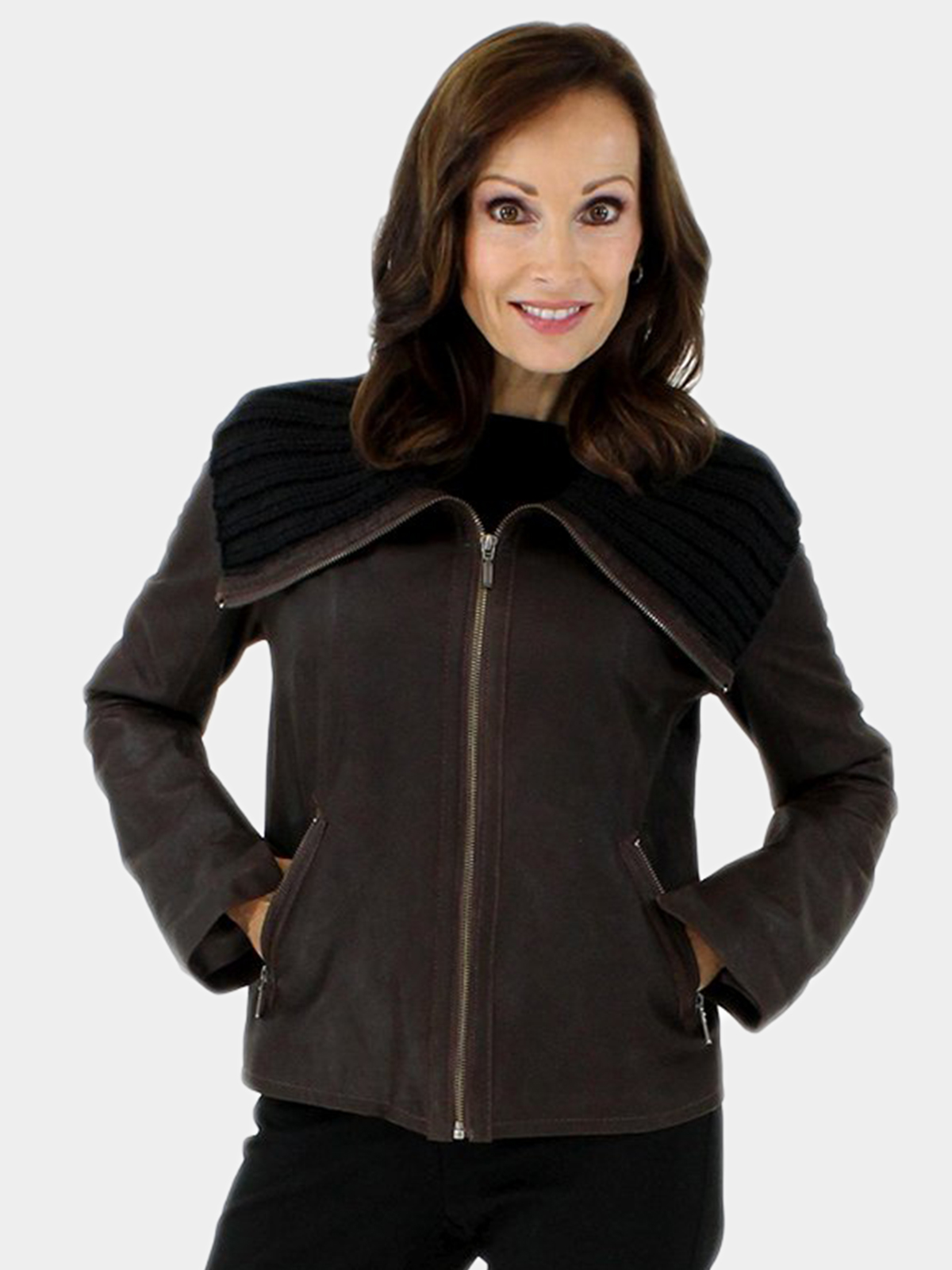 ladies chocolate brown leather jacket