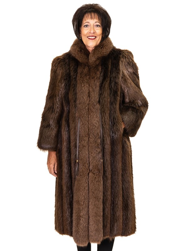 Natural Long Hair Beaver Fur Coat - Women's Fur Coat - Small| Estate Furs