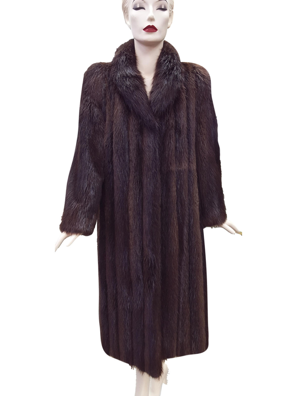 Natural Long Hair Beaver Fur Coat - Women's Fur Coat - Small| Estate Furs