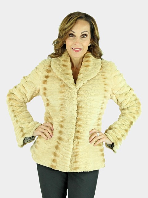 Women's Beige Rex Rabbit Fur Sculpted Jacket