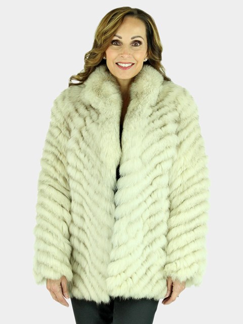 Woman's Chevron Pattern Blue Fox Fur Jacket