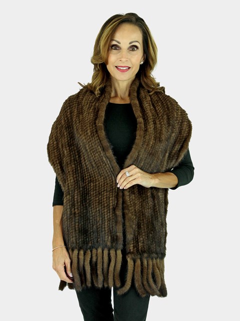 Woman's Mahogany Knit Mink Fur Shawl