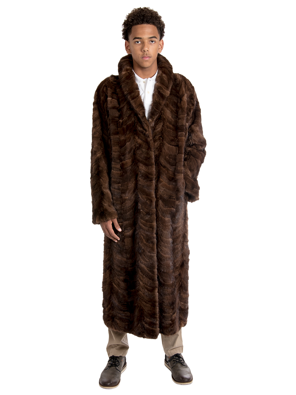 Sculptured Mahogany Mink Fur Coat - Men's Fur Coat - XL | Estate Furs