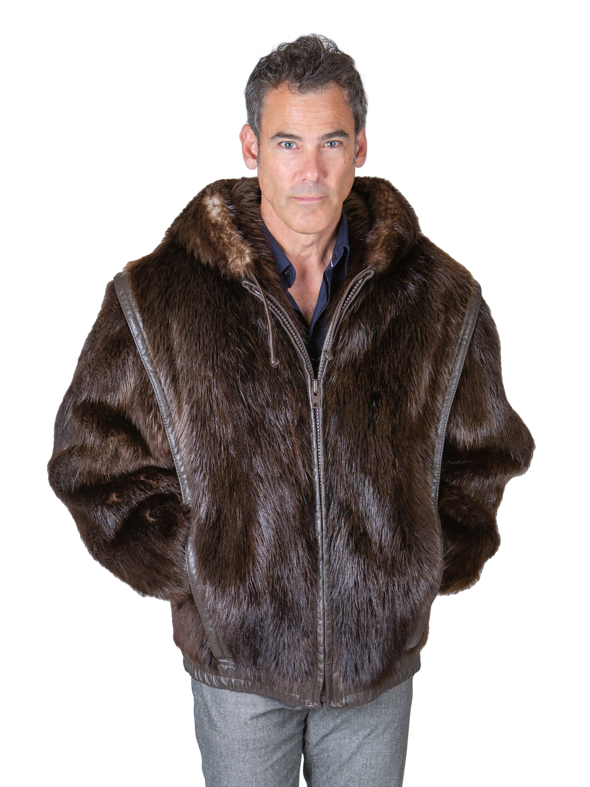 Brown Mink Fur Jacket For Men