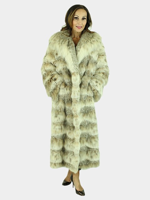 Woman's Natural Canadian Lynx Fur Coat with Horizontal Cut Style