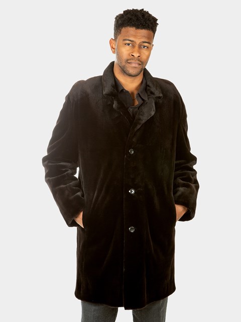 Man's Black Sheared Mink Fur 3/4 Coat