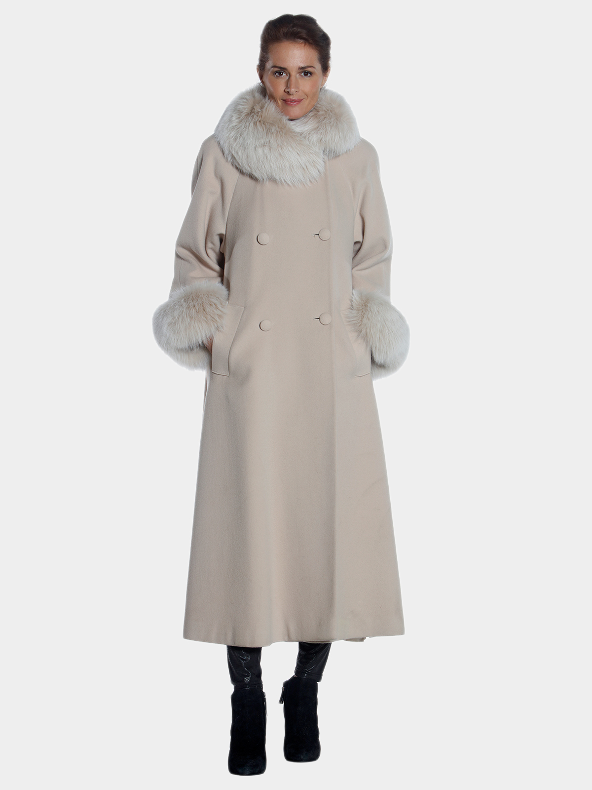 Beige Cashmere Coat - Women's Cashmere Coat - Large| Estate Furs