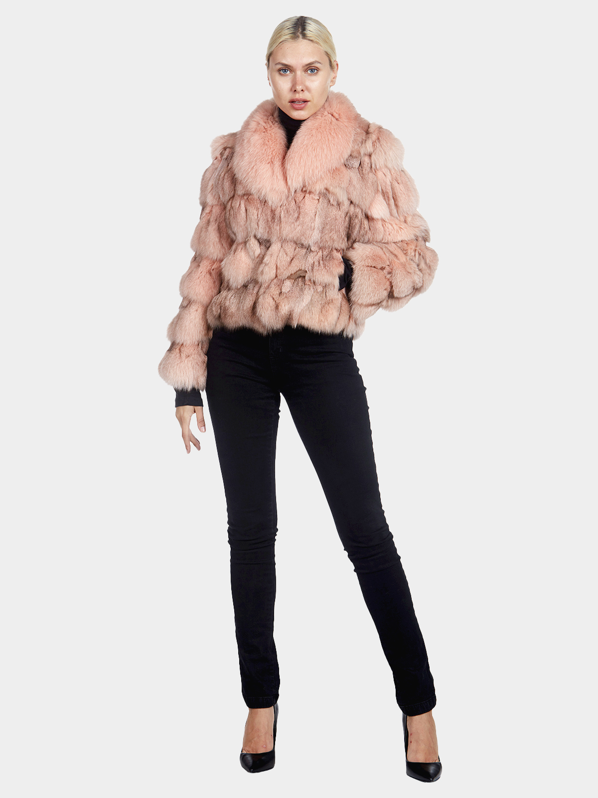 Women's Genuine Fox Fur Coat - Winter Lamb Fur Jacket With Turn-down Collar