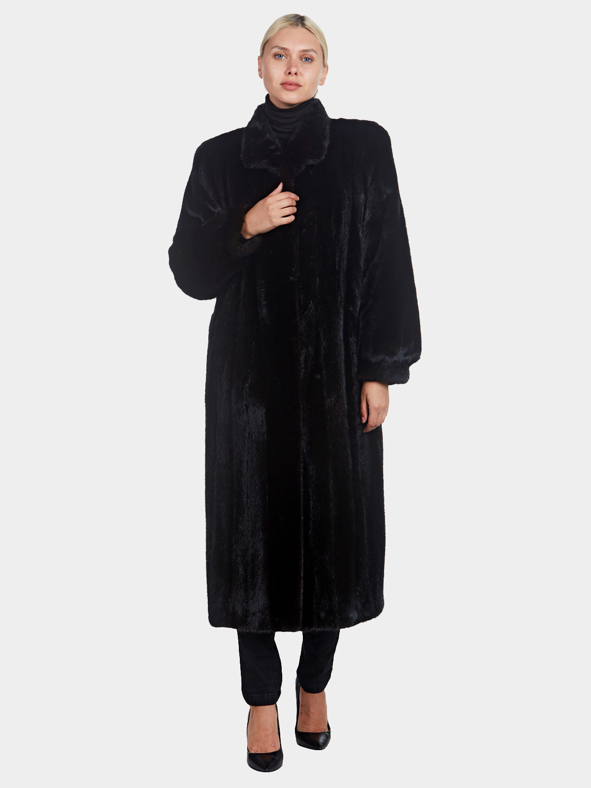 Full Length Black Ranch Mink Fur Coat (Women's XL) | Estate Furs