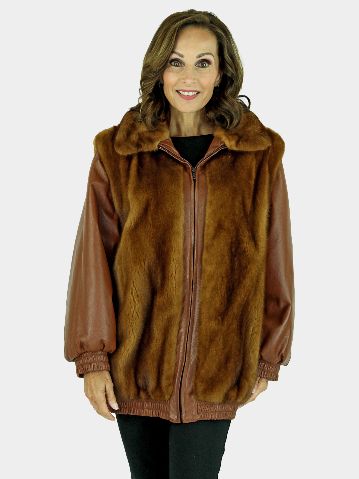 Leather Fur Zip Furs Estate Whiskey | Out Jacket Sleeves Mink with