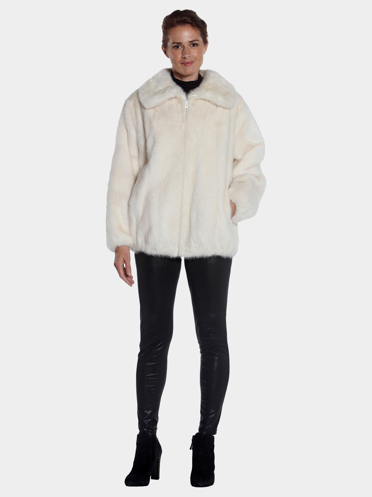 Womens White Mink Fur Jacket - Large