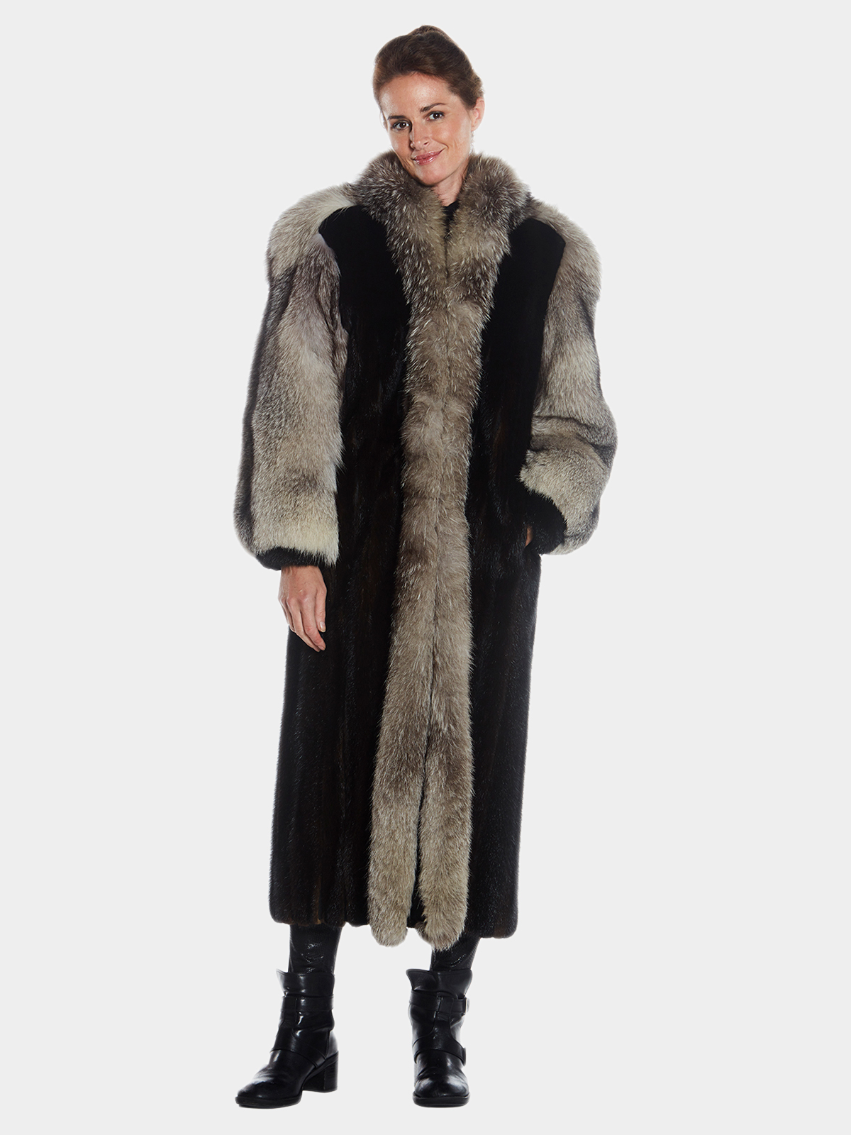 Ranch Mink Coat Black Fox Fur Tuxedo Trim Fronts #2112 – MARC KAUFMAN FURS