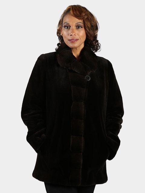 Woman's Deep Brown Sheared Mink Fur Jacket (Reversible)