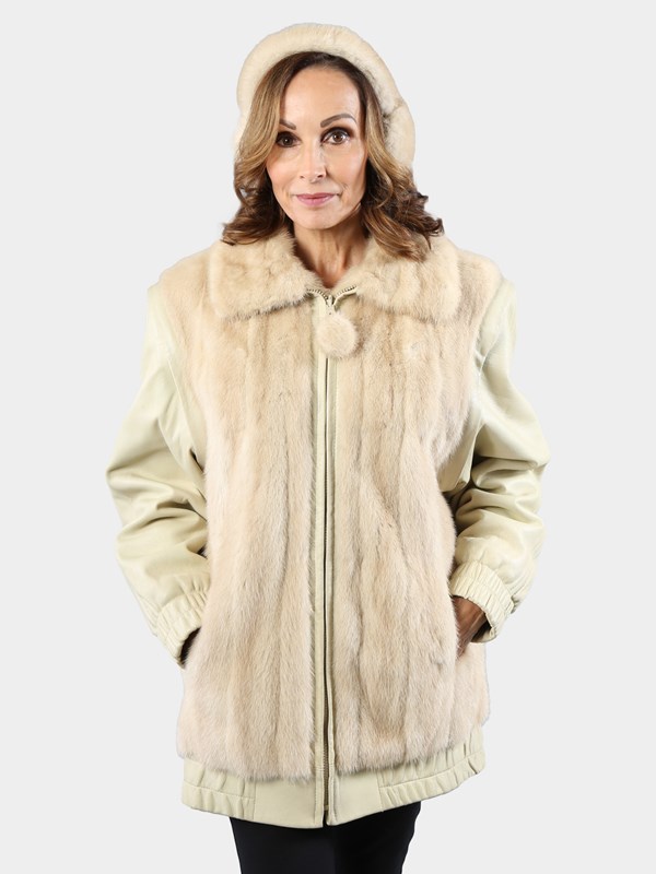 Demi buff mink fur coat with detachable hoodie size 4-6 For Sale