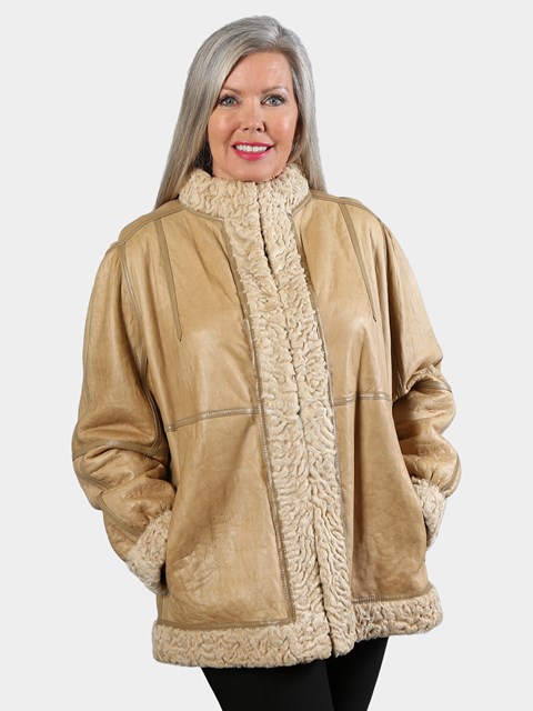 Woman's Tan Persian Lamb Fur Jacket Reversible to Leather