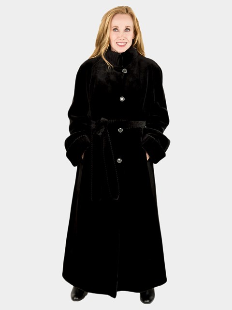 Woman's Black Sheared Mink Fur Coat Reversing to Rain Fabric