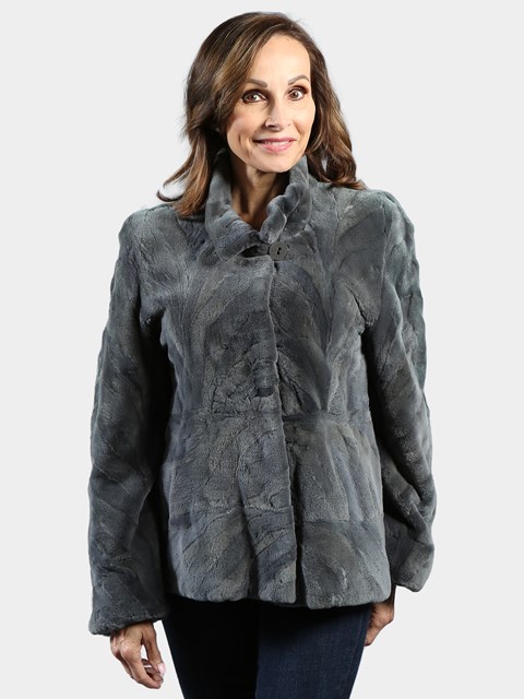 Woman's Sheared and Sculptured Sapphire Grey Mink Fur Jacket