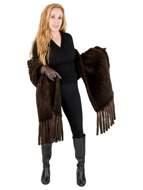 Woman's Mahogany Semi-Sheared Knit Mink Fur Shawl